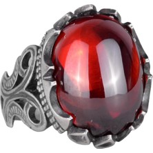 Cabochon Granat Yapay Taş Yüzük, 925 Ayar Gümüş Yüzük Erkekler Için, Çeşitli Koleksiyon