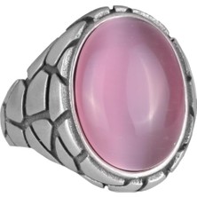 925 Ayar Gümüş Erkek Lüks Yüzükler - Farklı Koleksiyon (Pembe Kedi Gözü Yapay Taş)