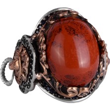 Doğal Kırmızı Kan Taşı Yüzük, Hayvan Gümüş Yüzük - 925 Ayar Sert Gümüş Yüzük Erkekler Için