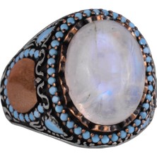 Doğal Taş Yüzük - El Yapımı 925 Ayar Gümüş Yüzük (Ay Taşı)