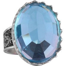 925 Ayar Gümüş Yüzük - Büyük Yüzük - Doğal Olmayan Taşlı Gümüş Yüzük - El Yapımı Yüzük (Yapılmış Akuamarin)