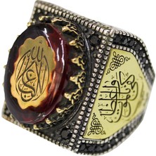 Erkek Sterling Gümüş Yüzük, Cami Işlemeli Yüzük, Amber Taşlı, Islami Yüzük