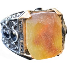 Doğal Kehribar Taş Yüzük - Ham Taş, Doğal Taş, Sterlin Gümüş Erkek Yüzüğü