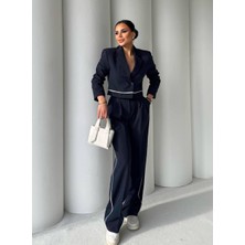 Şerit Detaylı Lacivert Ceket Pantolon Takım