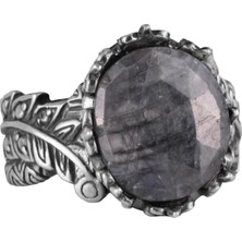 Doğal Taş Yüzük - El Yapımı 925 Ayar Gümüş Takı (Gri Safir)
