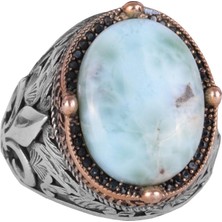 925K Ayar Gümüş El Yapımı Erkek Yüzük - Çeşitli Doğal Taşlarla (Larimar) Mevcut