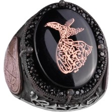 925 Ayar Gümüş El Yapımı Erkek Yüzük - Davut Yıldızı Yüzüğü (Sema Töreni)