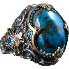 Erkek Yüzük, Doğal Azurit Taş Yüzük, 925 Ayar Gümüş Yüzük Erkekler Için, Yığma Yüzük Mavi