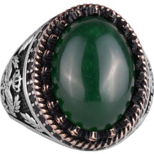 Doğal Taş Yüzük - El Yapımı Kartal Yüzüğü - 925 Ayar Gümüş Yüzük (Jade)