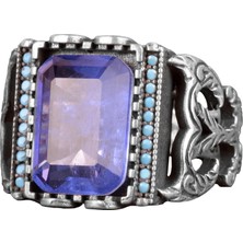 925 Ayar Gümüş Erkek Yüzük, Paraiba Taşı Yüzük