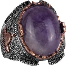 Doğal Ametist Taşlı Yüzük, Erkek Yüzüğü, 925K Katı Gümüş Erkek Yüzüğü