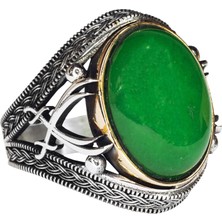Doğal Taş Yüzük - Gümüş Erkek El Yapımı Kılıç Yüzük (Jade)