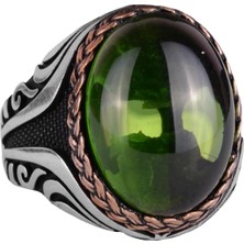 925 Ayar Gümüş Yüzük - Sentetik Taş Gümüş Yüzük - El Yapımı Yüzük (Sentetik Peridot)