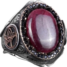 925 Ayar Katı Gümüş Erkek Yüzük - Doğal Taşlarla El Yapımı Şıklık (Cabochon Yakut Taşı)