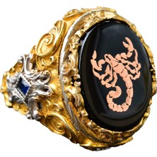 Erkek Gümüş Yüzük - Altın Kaplama Yüzük - Damgalı Yüzük (Akrep)