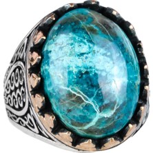 925K Katı Sterlin Gümüş Erkek Yüzüğü Doğal Taşlarla - El Yapımı Şıklık (Krisokolla Taşı)