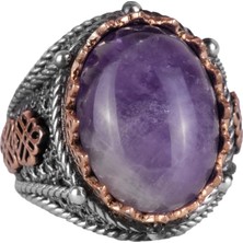 Doğal Ametist Taşlı Yüzük, 925 Ayar Sert Gümüş Erkek Yüzüğü