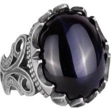 925 Ayar Gümüş Erkek Yüzük - Farklı Yapay Taşlarla Mevcut (Cabochon Oniks Yapay Taşı)