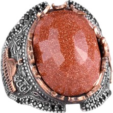 925 Ayar Gümüş Erkek Yüzüğü, Kahverengi Güneştaşı Oluşturulmuş Taş Yüzük