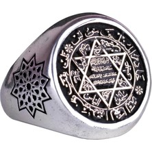 Solomon Yüzük, Mühür Yüzük, Davud Yıldızı Yüzük, 925 Ayar Gümüş Yüzük, Erkek Yüzüğü, Siyah