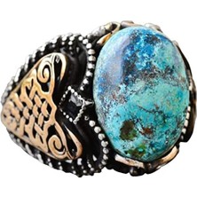 Erkek Yeşil Turkuaz Taş Yüzük, 925 Ayar Gümüş ile Vintage Orta Doğu Tasarımı (Stil-3)