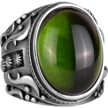 925 Ayar Gümüş Yüzük, Tasarım Gümüş Erkek Yüzük (Peridot Yapay Taş)