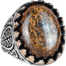 925 Ayar Katı Gümüş Erkek Yüzük - Doğal Taşlarla El Yapımı Şıklık (Bronzit Taşı)