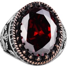 925 Ayar Gümüş Yüzük, Yapay Taş Yüzük, Kartal Sembolü Yüzük, El Yapımı Yüzük (Yapay Granat)