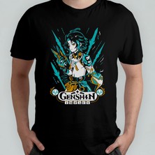 Pixxa Genshin Impact Xiao Unisex %100 Pamuklu Bisiklet Yaka T-Shirt