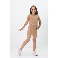 Kız Çocuk Zincir Detaylı Crop Takım – Etekli 4-10 Yaş