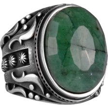 925K Saf Gümüş Erkek Yüzük, El Yapımı Doğal Zümrüt Taşlı Yüzük, Tasarım Gümüş Erkek Yüzük