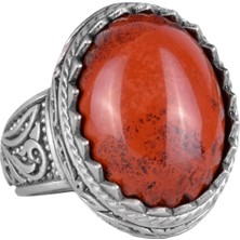 Doğal Taş Yüzük - 925 Ayar Gümüş Yüzük (Kırmızı Kan Taşı)