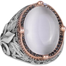 925 Ayar Gümüş Yüzükler Premium Üretilmiş Taşlarla (Beyaz Kedi Gözlü Üretilmiş Taş)