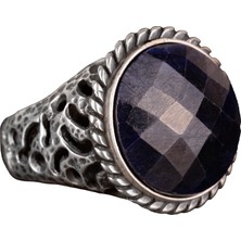 Doğal Safir Taşlı Erkek Yüzük, Vintage Yüzük, 925 Ayar Gümüş Yüzük