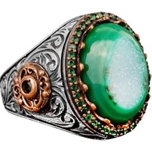 Doğal Drusy Kristal Kuvars Taşı Erkek Yüzüğü, Vintage Yüzük, 925 Ayar Gümüş Yüzük