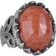 925 Ayar Gümüş Erkek Yüzük - Çeşitli Yapay Taşlarla Mevcut (Yapay Kahverengi Güneştaşı)