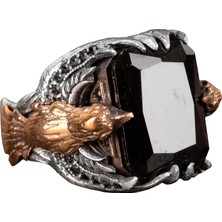 Doğal Obsidiyen Taş Yüzük, 925 Ayar Gümüş Yüzük, Kuş Yüzüğü