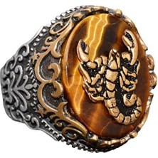 Doğal Kaplan Gözü Taşı Yüzük - 925 Ayar Gümüş Yüzük - Erkekler Için Yüzük (Akrep)