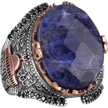 Kaaba Gümüş Yüzük, Doğal Sodalit Taşlı Yüzük Erkekler Için, 925 Ayar Gümüş Yüzük