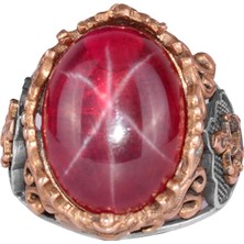 Denizci Çapa Yüzüğü, Doğal Star Ruby Taşı Yüzüğü, 925 Ayar Gümüş Erkek Yüzüğü