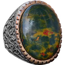 Doğal Kan Taşı ile El Yapımı Yüzük, Sterlin Gümüş Büyük Erkek Yüzüğü - Cesaret ve Gücün Sembolü