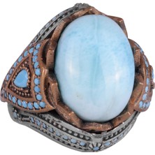Gerçek Doğal Taş Yüzük - El Yapımı 925 Ayar Gümüş Yüzük (Larimar)
