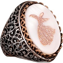 Regal ve Sembolik Erkek 925 Ayar Gümüş Yüzük - Dönen Derviş Sembolü ve Doğal Taşlarla Süslenmiş