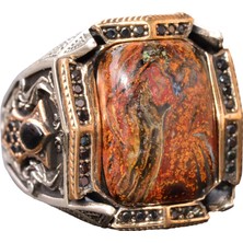 El Yapımı Pietersite Doğal Taş Yüzük, Sterlin Gümüş Erkek Yüzüğü - Açıklık ve Dönüşüm Sembolü