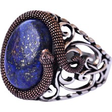 Doğal Lapis Lazuli Taşı, Yılan Yüzük, El Yapımı Yüzük, Ayar Gümüş Erkek Yüzüğü, Mavi Gümüş Aksesuar