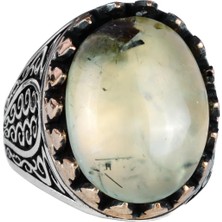 925 Ayar Katı Gümüş Erkek Yüzük Doğal Taşlarla - El Yapımı Şıklık (Prehnite Jade Taşı)
