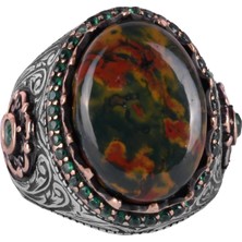 Doğal Taş Yüzük - 925 Ayar Gümüş El Yapımı Yüzük (Kan Taşı)