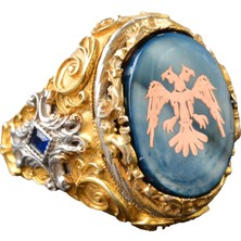 Erkek Gümüş Iki Başlı Kartal Yüzük - Arnavut Kartalı Tasarımı, Altın Kaplama