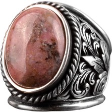Erkekler Için 925 Ayar Gümüş Yüzükler - Doğal Taş Seçimi (Rhodonite)
