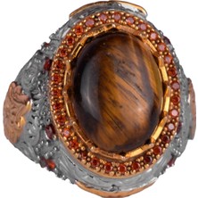 Doğal Taş Yüzük - Sultan Yüzük - 925 Ayar Gümüş Yüzük (Kaplan Gözü)